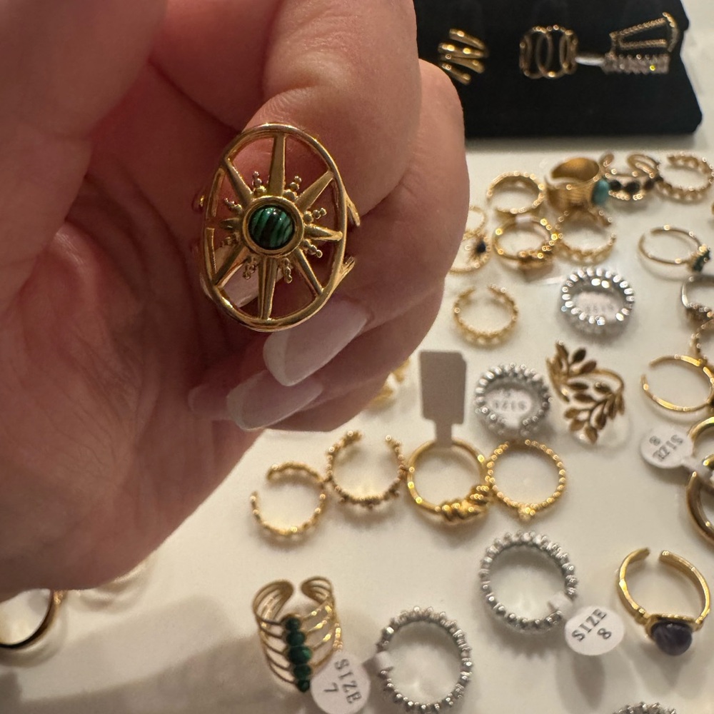 Gold and Green Statement Ring 18 k plated gold